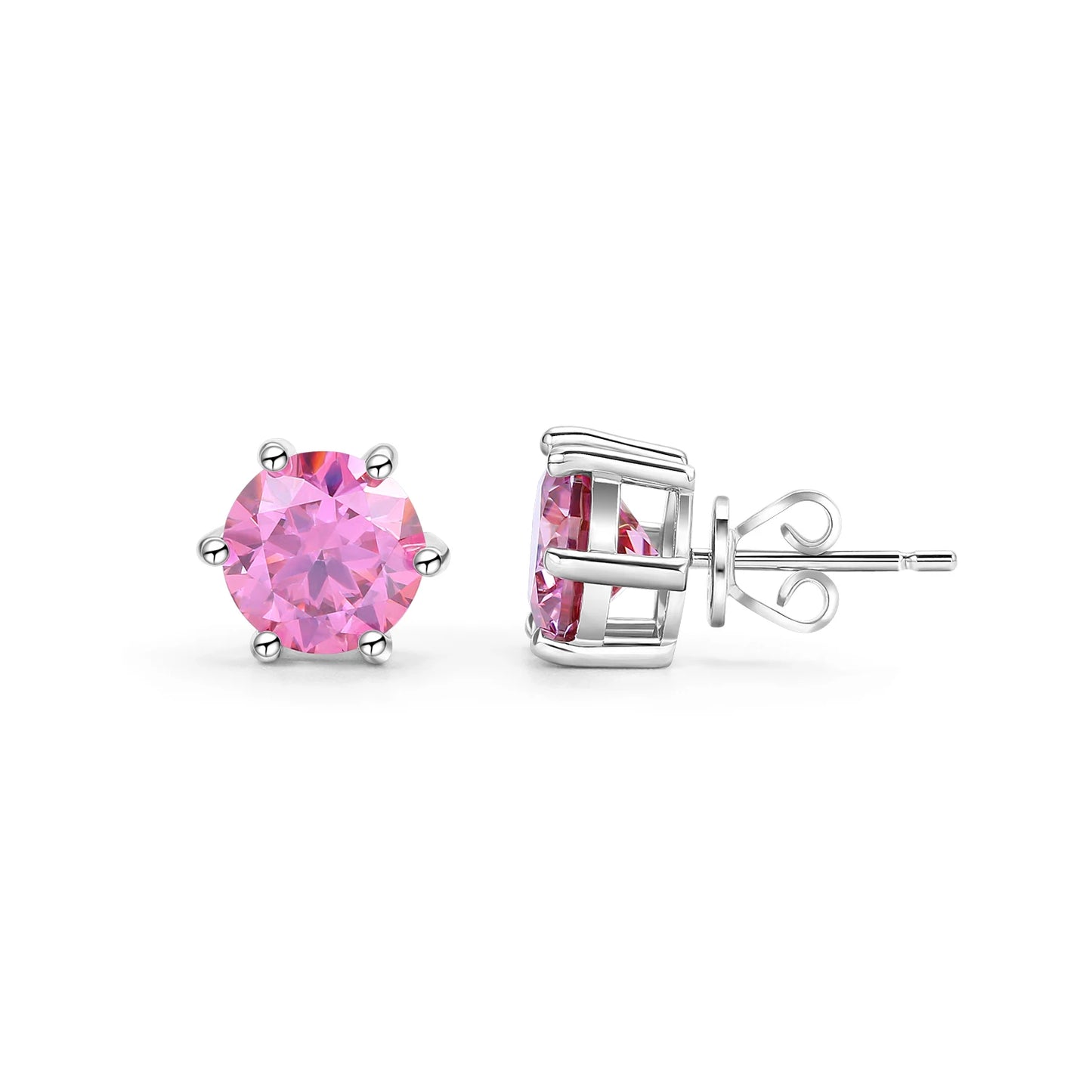 GEM'S BALLET Round Cut Pink Grey Yellow Moissanite Stud Wedding Earrings in 925 Sterling Silver Moissanite Six Prongs Earrings Pink Moissanite