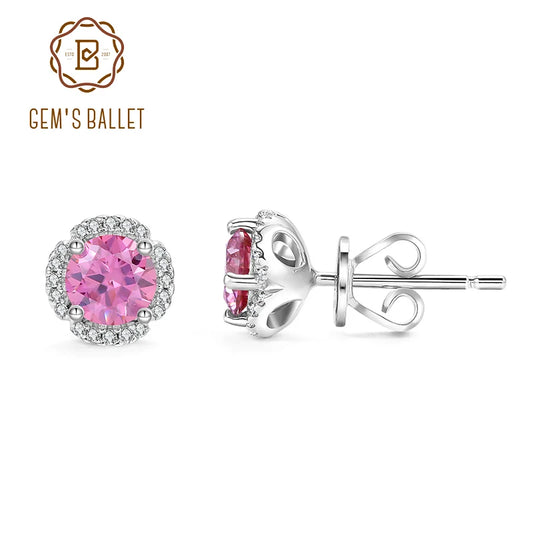 GEM'S BALLET Pink Moissanite 0.5TW 5mm Round Cut Moissanite Halo Stud Earrings in 925 Sterling Silver Wedding Earrings