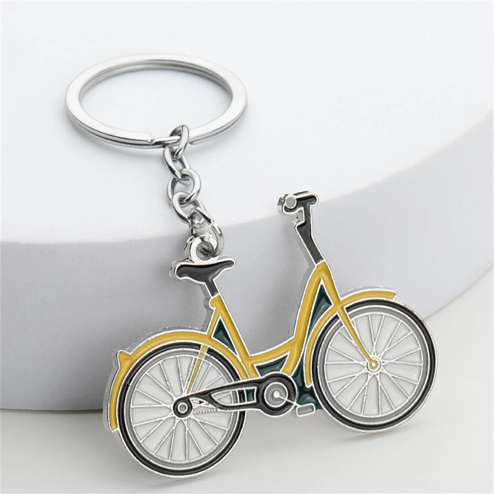 Creative Yellow Bike Key Chain Dynamic Bicycle Figure Key Ring Student School Bag Pendant Sporting Fans Gifts Men Car Key Holder Yellow