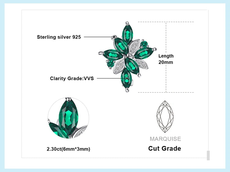 JewelryPalace Flower 2.4ct Green Simulated Nano Emerald 925 Sterling Silver Dangle Clip Earrings for Women Gemstone Jewelry
