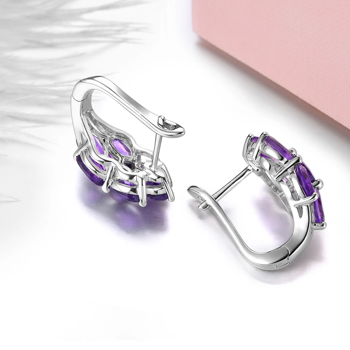 Natural Amethyst Sterling Silver Clip Earring Genuine Deep Purple Amethyst 2.8 Carats Women Classic Fine Jewelrys S925 Silver