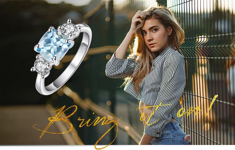 JewelryPalace 1.9ct Square Natural Sky Blue Topaz 925 Sterling Silver 3 Stone Ring for Women Gemstone Jewelry Wedding Gifts