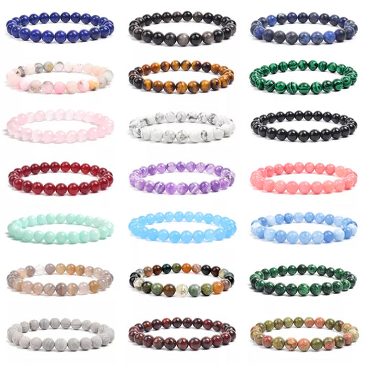 Natural Stone Beads Bracelet For Women Men Amethysts Crystal Quartzs Aquamarines Jades Jewelry Agates Elastic Bangle Bracelets