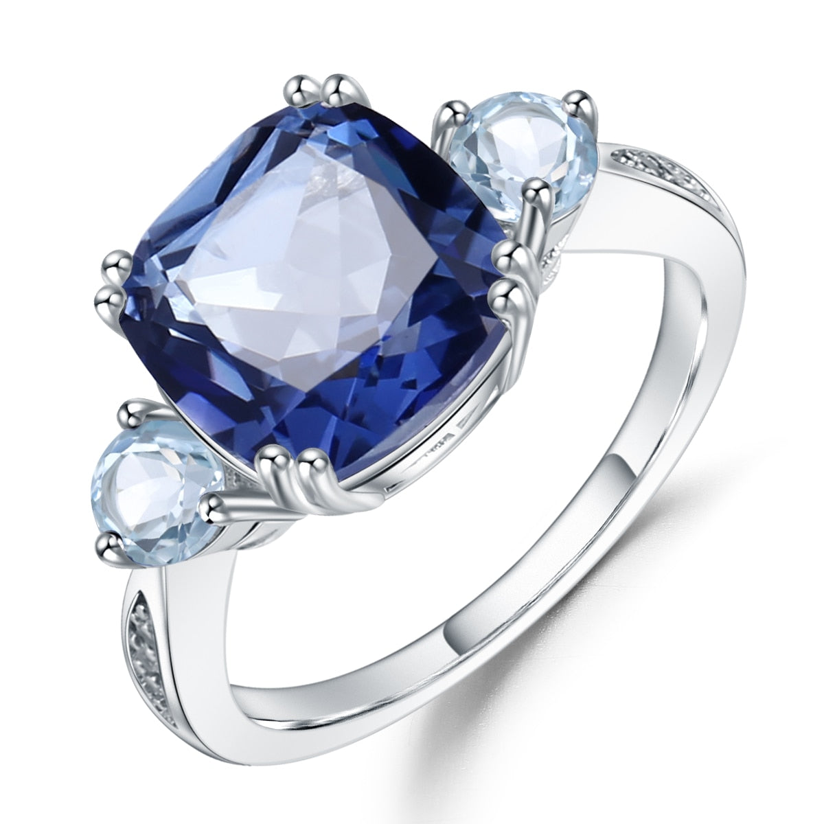 Gem's Ballet 5.22Ct Iolite Blue Mystic Quartz Sky Blue Topaz Rings AU750 585 14K 10K 18K Gold 925 Silver Ring Jewelry For Women 925 Sterling Silver C195RMIX1