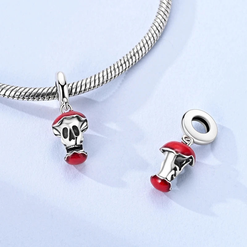 Heart & Organ Charm 925 Sterling Silver Red Rose Skull Dangle Pendant Dark Aesthetic Fit Bangle Bracelet Necklace DIY Jewelry