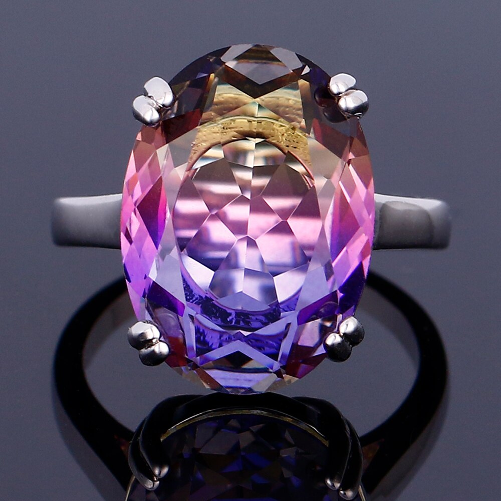 Fashion Big Oval AAAAA Zircon Rainbow Gemstone 13*18 Multicolor Tourmaline Wedding Ring Bridal Jewelry Engagement Party Gift