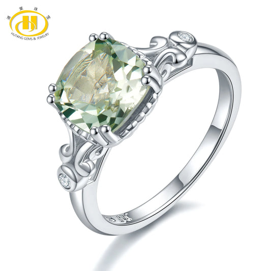 Natural Green Amethyst 925 Sterling Silver Ring 1.95 Carats Genuine Gemstone Daily Jewelry Lovely Style Fine Jewelry CHINA