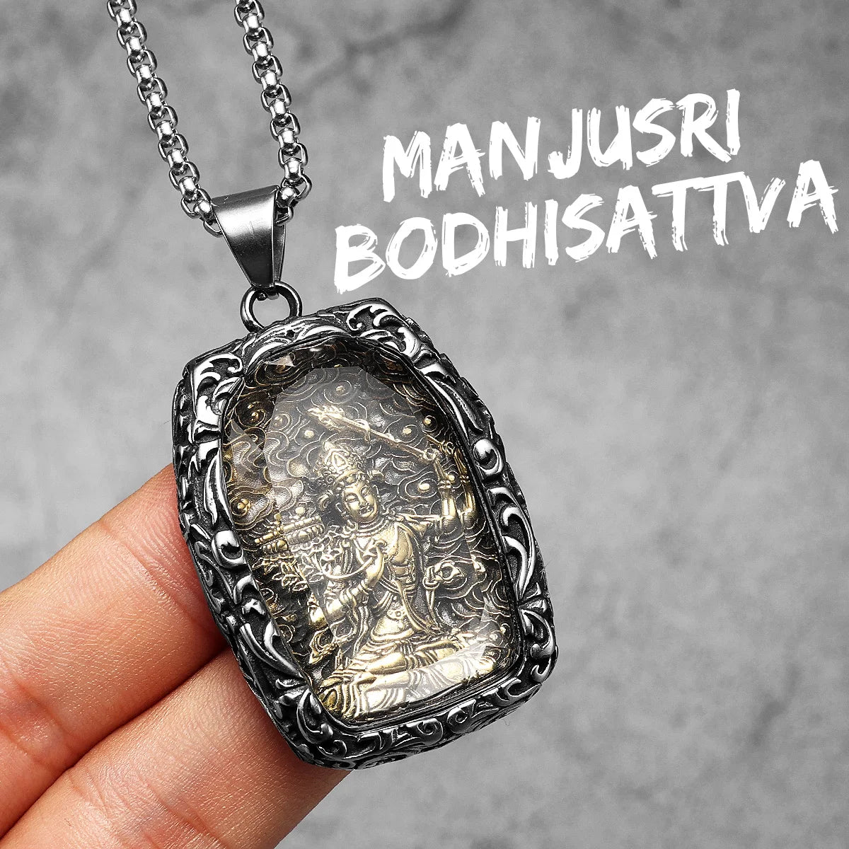 Buddhism Buddha Glass Stainless Steel Men Necklaces Pendant Chain Powerful Amulet Vintage Cool For Women Jewelry Gifts Wholesale