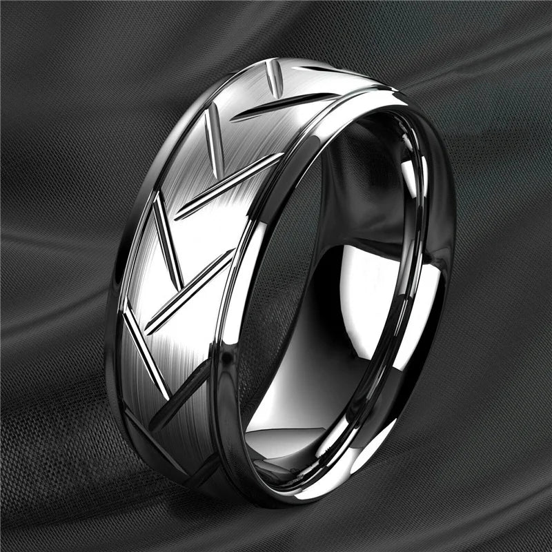 Modern 8mm Black Titanium steel Rings for Men Women Groove Multi-Faceted Stainless Steel Men Ring Wedding Band Jewelry Wholesale