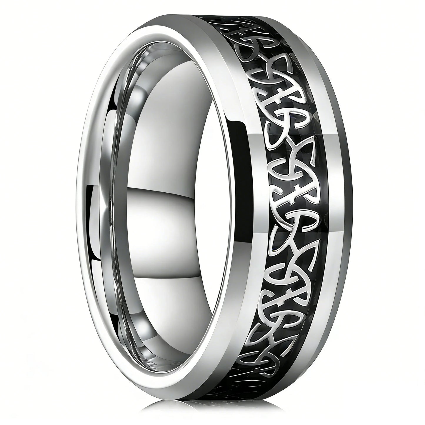 Fashion 8mm Men Stainless Steel Celtic Trinity Knot Rings Inlaid Black Carbon Fiber Rings For Men Women Wedding Band Jewelry