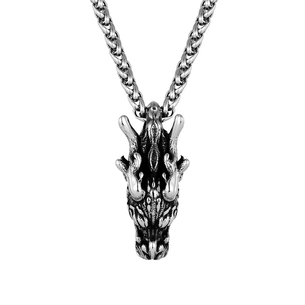 Classic Chinese Mythology Dragon Head Pendant Necklaces Men Stainless Steel Ethnic Accessories Charm Lucky Amulet Jewelry Gifts