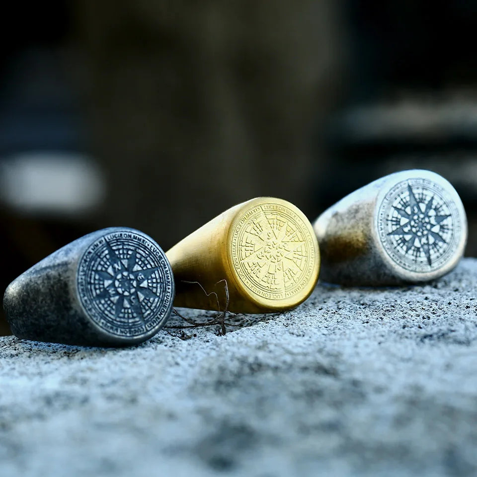 BEIER 316L Stainless Steel Vintage Viking Compass Men's Ring Navigation Odin Amulet High Quality Jewelry BR8-179