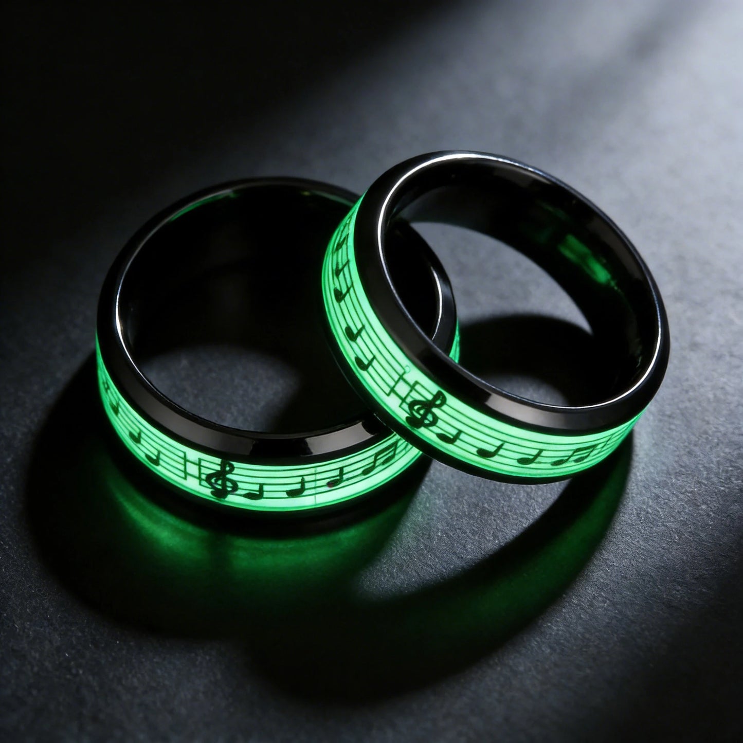 Stainless Steel Ring, Glowing In Dark Luminous Rings, Music Stave Pattern Rings for Men Women, Fashion Wedding Bands Jewelry