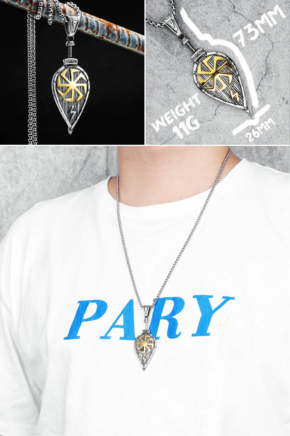 Collar con colgante de acero inoxidable con diseño de armas vikingas para hombre, estilo nórdico, estilo retro rock, punk, rap, para amigos, regalo de joyería masculina.