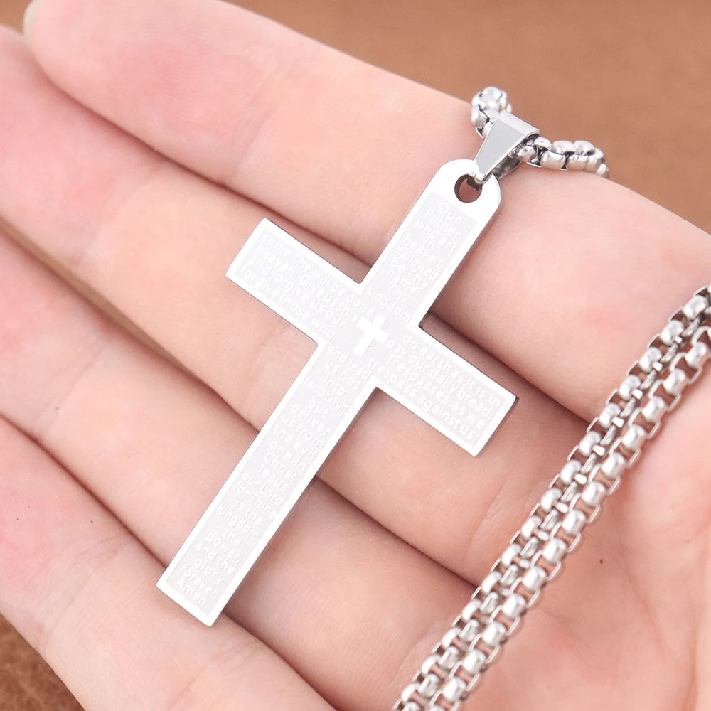 Vintage Stainless Steel Jesus Cross Necklace Men's Classic Religious Believer INRI Cross Pendant Jewelry Creative Gift