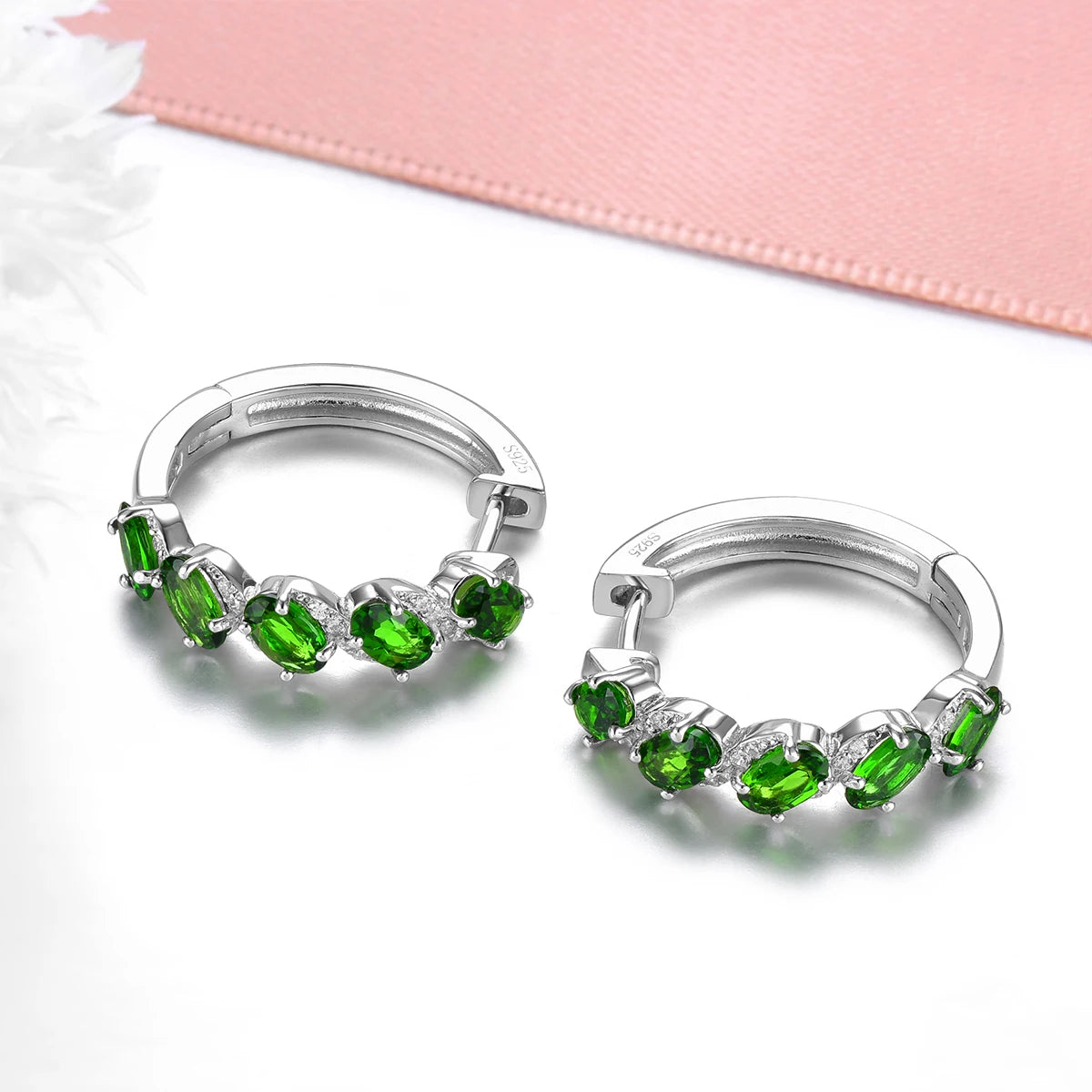 Natural Chrome Diopside Sterling Silver Hoop Earring 2.3 Carats Genuine Green Gemstone Women Daily Fine Jewelry S925 Gifts