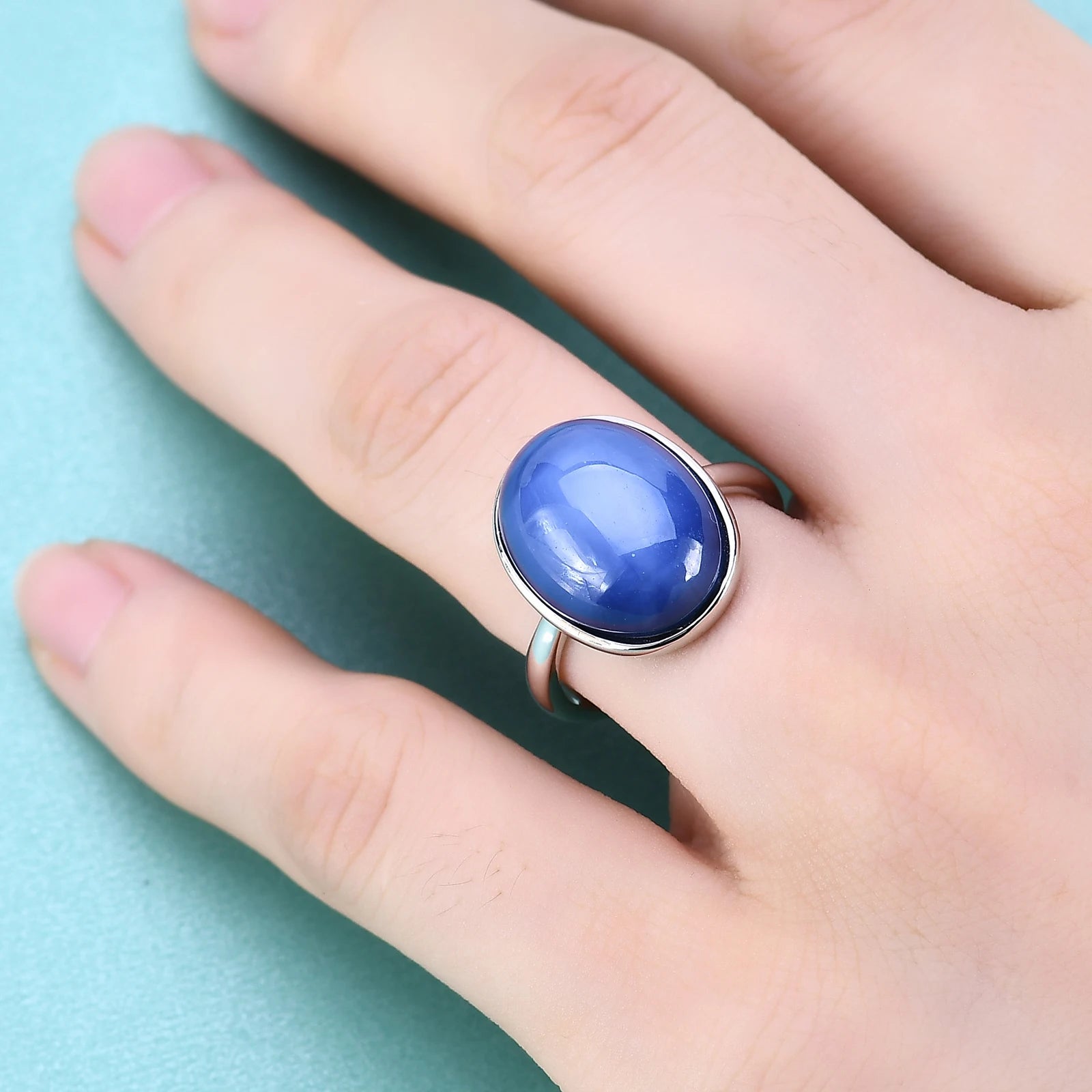 GEM'S BALLET Stunning Gemstone Cocktail Ring OV 12x16mm Lab Blue Lindy Star Sapphire Rings in 925 Sterling Silver Gift For Her