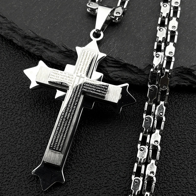 Simple Hip Hop Cross Pendant Necklace for Women Men Stainless Steel Gold Color Christian Punk Chain Amulet Jewelry Gift