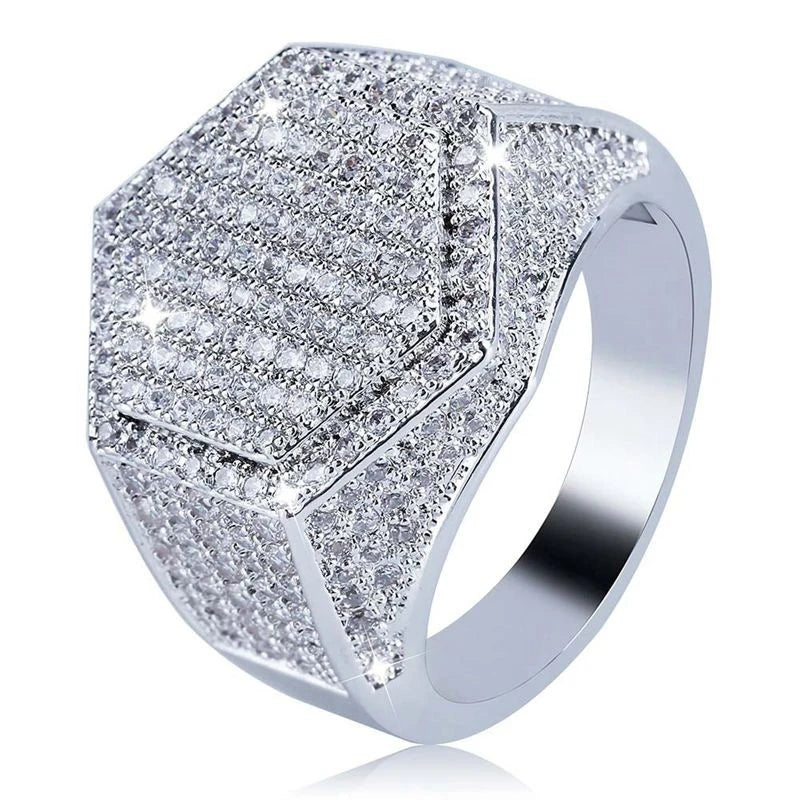 Trendy Hip Hop Rock Men Ring Luxury Gold/Silver Color Full Bling Iced Out Cubic Micro Paved CZ Rings Wedding Party Jewelry Gift