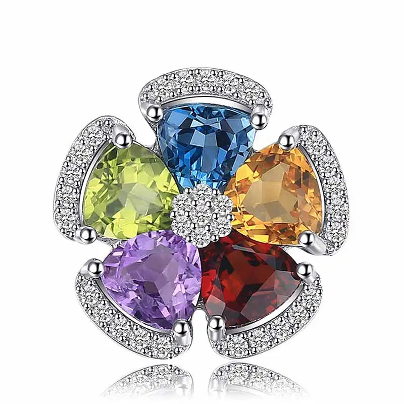 JewelryPalace 2.6ct Genuine Blue Topaz Amethyst Citrine Garnet Peridot 925 Sterling Silver Pendant Necklace for Woman No Chain No Chain