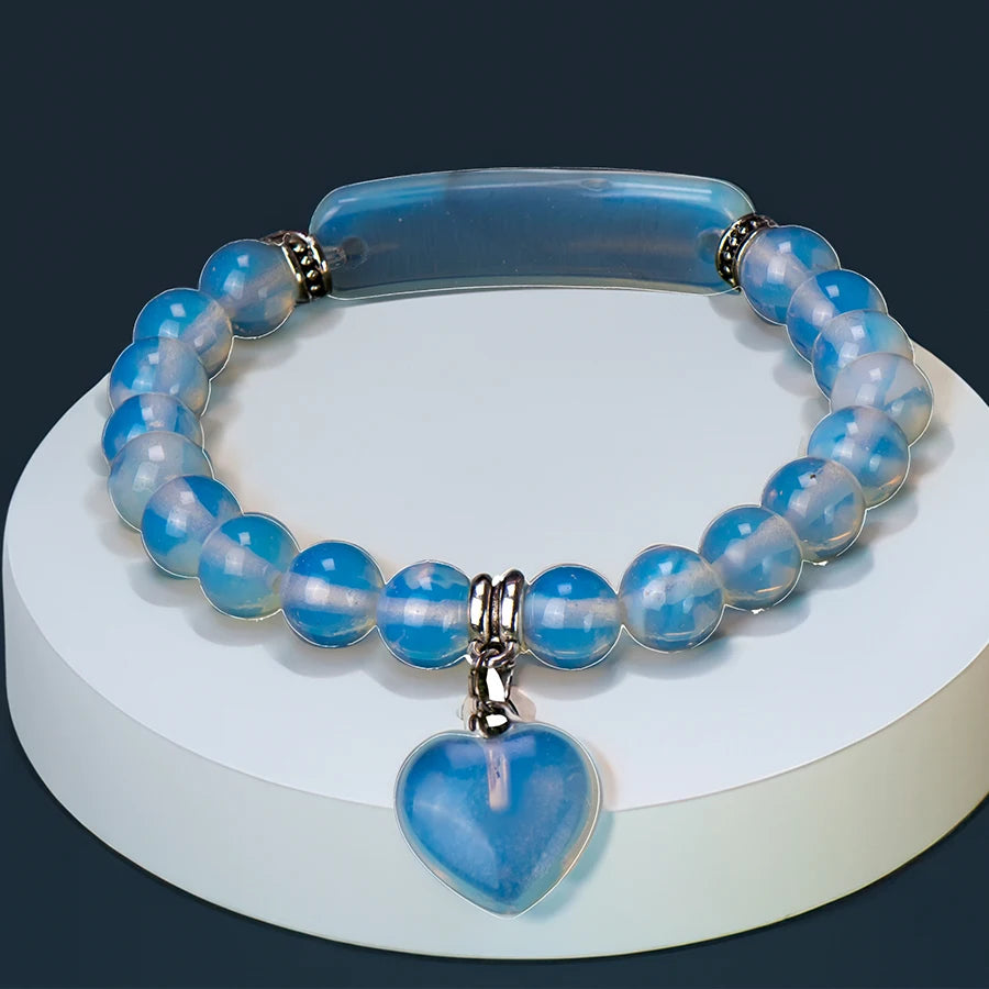 Natural Stone Crystal Bracelets Strand Heart Italian Charm Beaded Matching Love Moonstone Jade Summer For Women Jewelry Gift CYSL24C