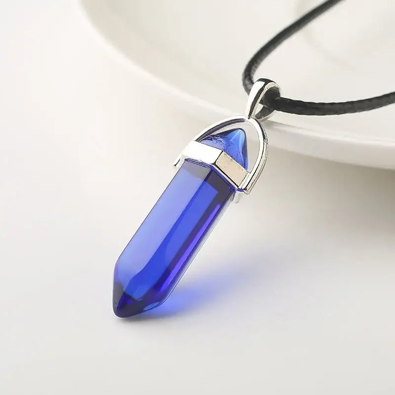 Natural Crystal Wishing Stone Necklace Energy Stone Hexagonal Pendant Men Women Birthday Gift Healing Talisman Jewelry
