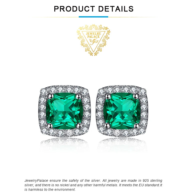 JewelryPalace Created Nano Emerald Stud Earrings 925 Sterling Silver Earrings for Women Gemstones Korean Earings Fashion Jewelry