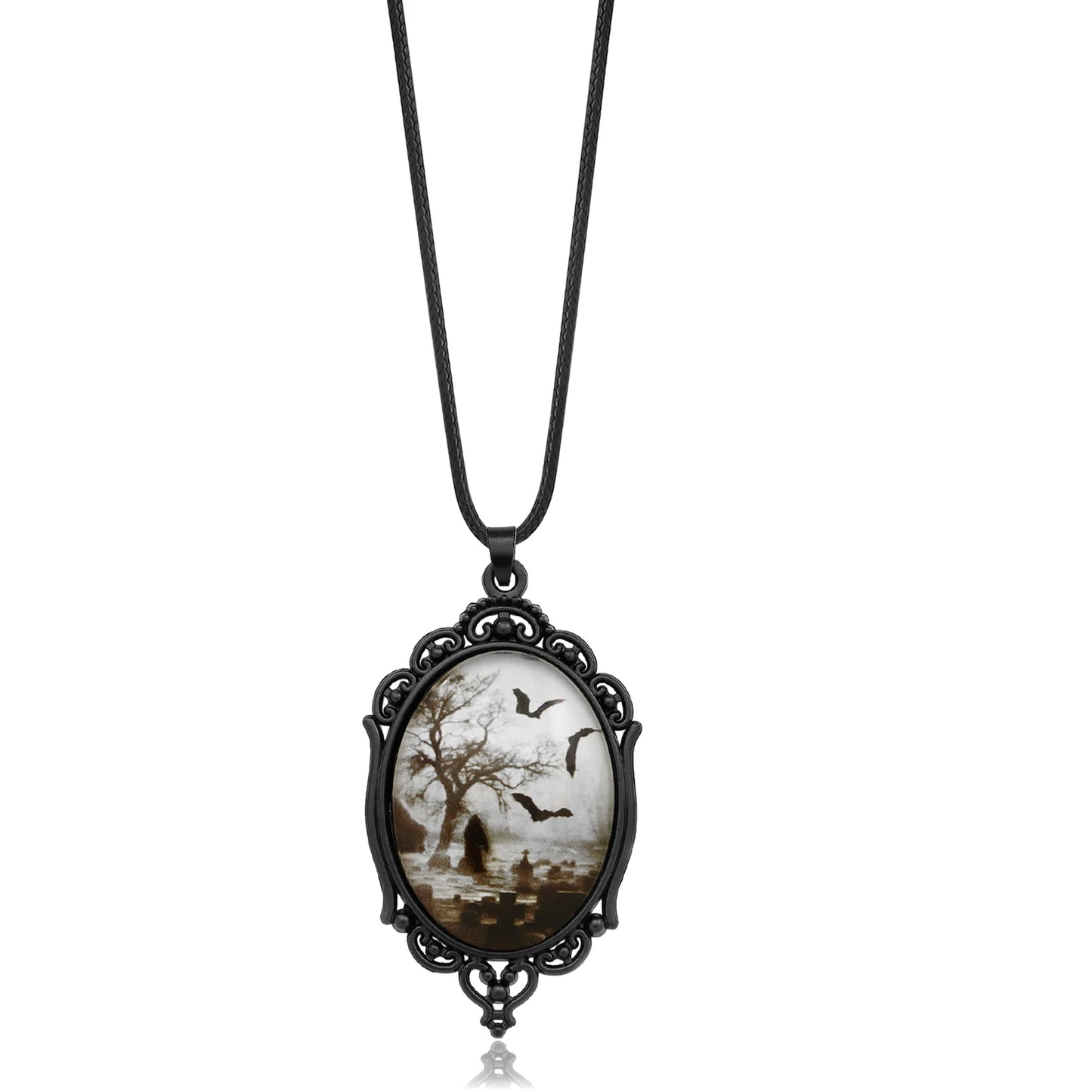Gothic Raven Cross Glass Pendant Necklace Vintage Rope Chain Crow Choker Mystic Witch Jewelry Gift Accessories for Women Men