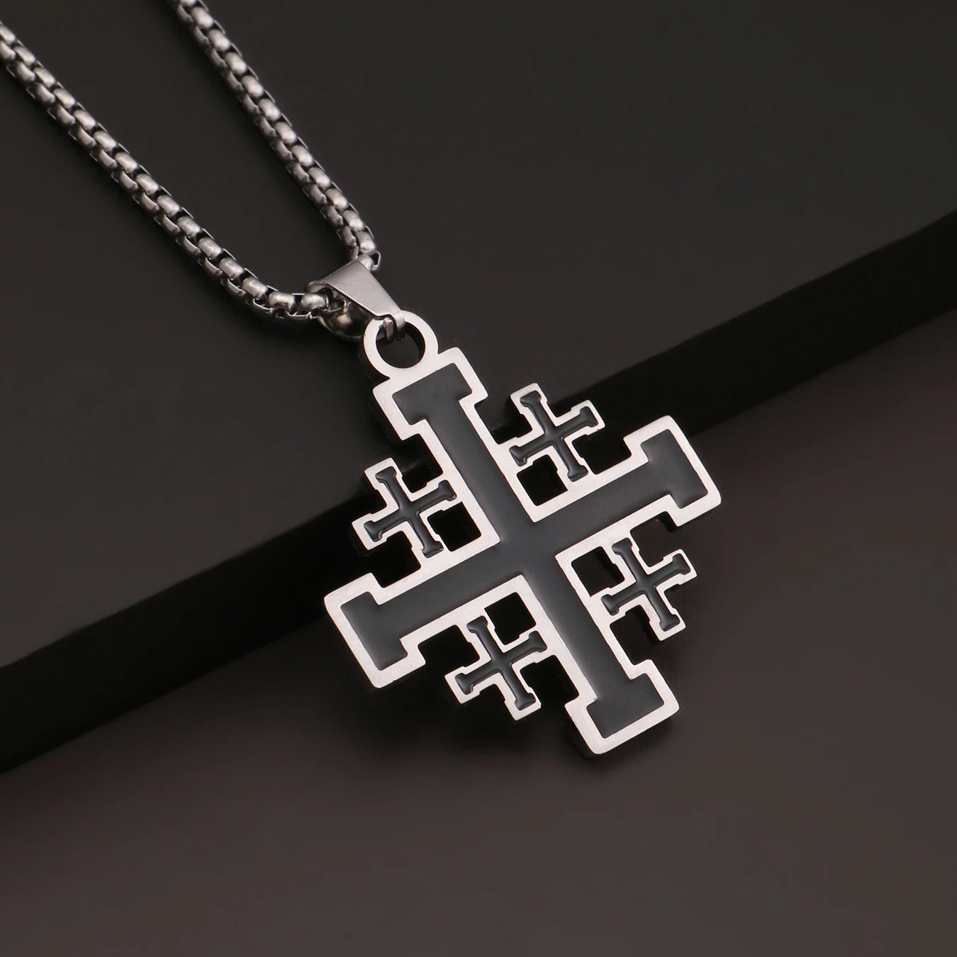 1PC Vintage Man's Durable Stainless Steel Jerusalem Crusader Templar Cross Necklace for Men Spiritual Jewelry
