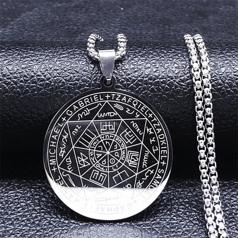 Seven Archangels Amulet Stainless steel Necklaces Men Seal of solomon Talisman Necklace Protection lewelry collar hombre