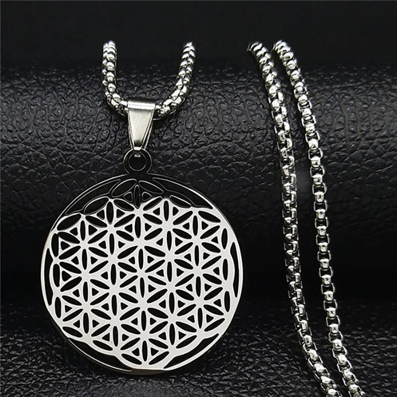 Fashion Flower of Life Stainless Steel Long Necklace for Women Gold Color Necklaces Jewelry sautoir femme long acier inoxydable
