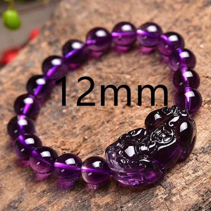 Natural Purple Amethyst Quartz Bracelet 10mm 8mm 9mm Round Beads Pi Xiu Shape Bracelet Women Men Crystal Fashion Hot AAAAA 12mm