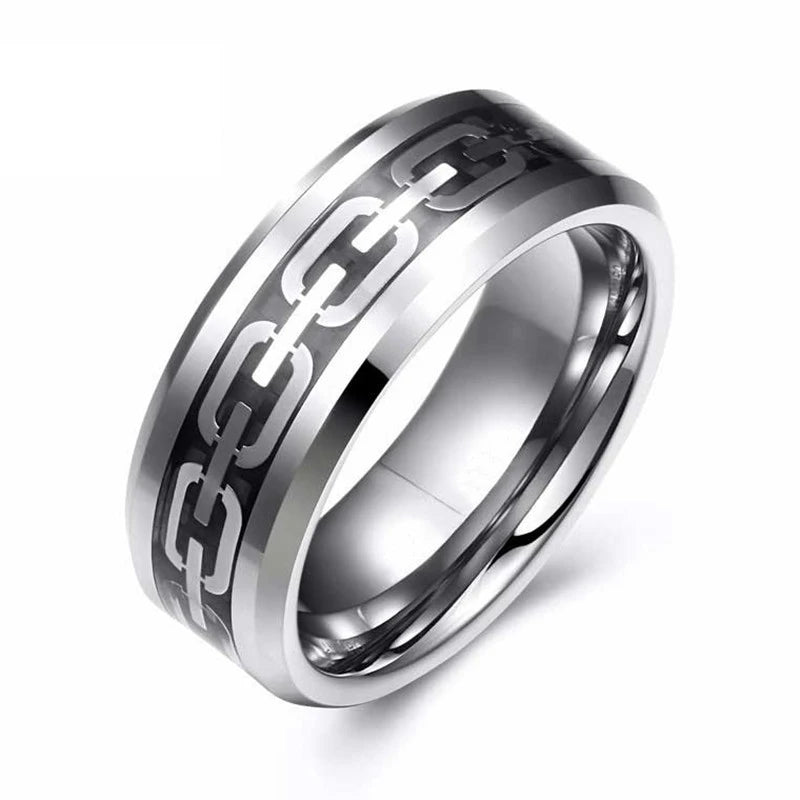 Classic 8mm Men Ring Titanium Stainless Steel Ring Inlay Black Blue Carbon Fiber Ring Wedding Jewelry Christmas Gift Accessories
