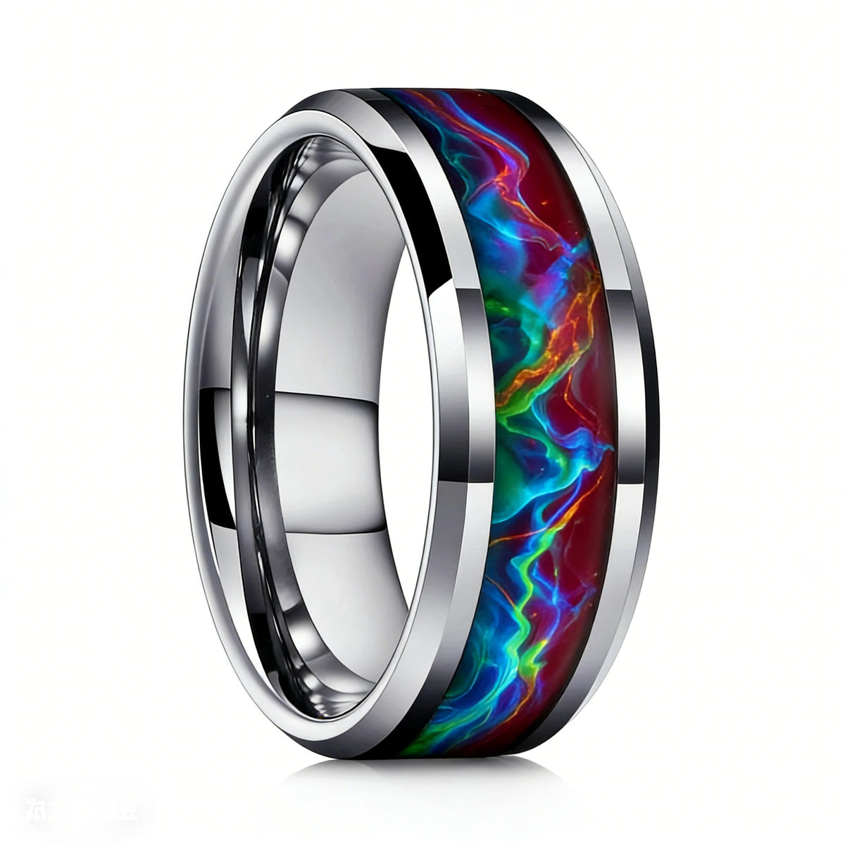 New Fashion Men's Colorful Aurora Galaxy Stainless Steel Ring, Polished Black Band, Punk Biker Jewelry, Cool Male Finger Ring