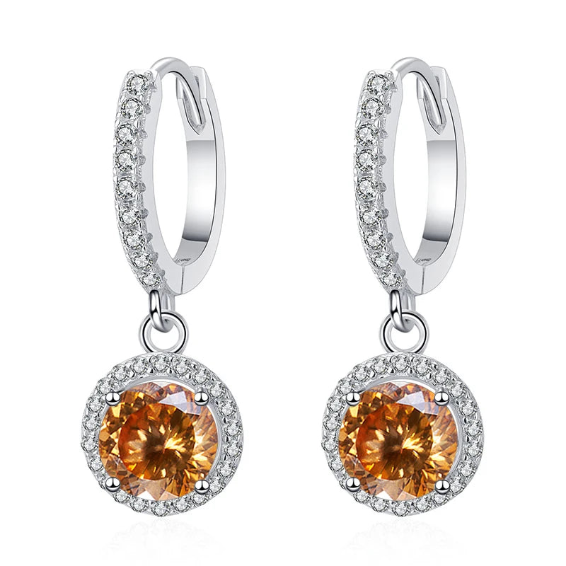 Butterflykiss 2 Carat 100 Faced Cut Moissanite Drop Earrings For Women S925 Silver Sparkling Lab Diamond Women's Wedding Jewelry gold yellow 1.0CT X 2