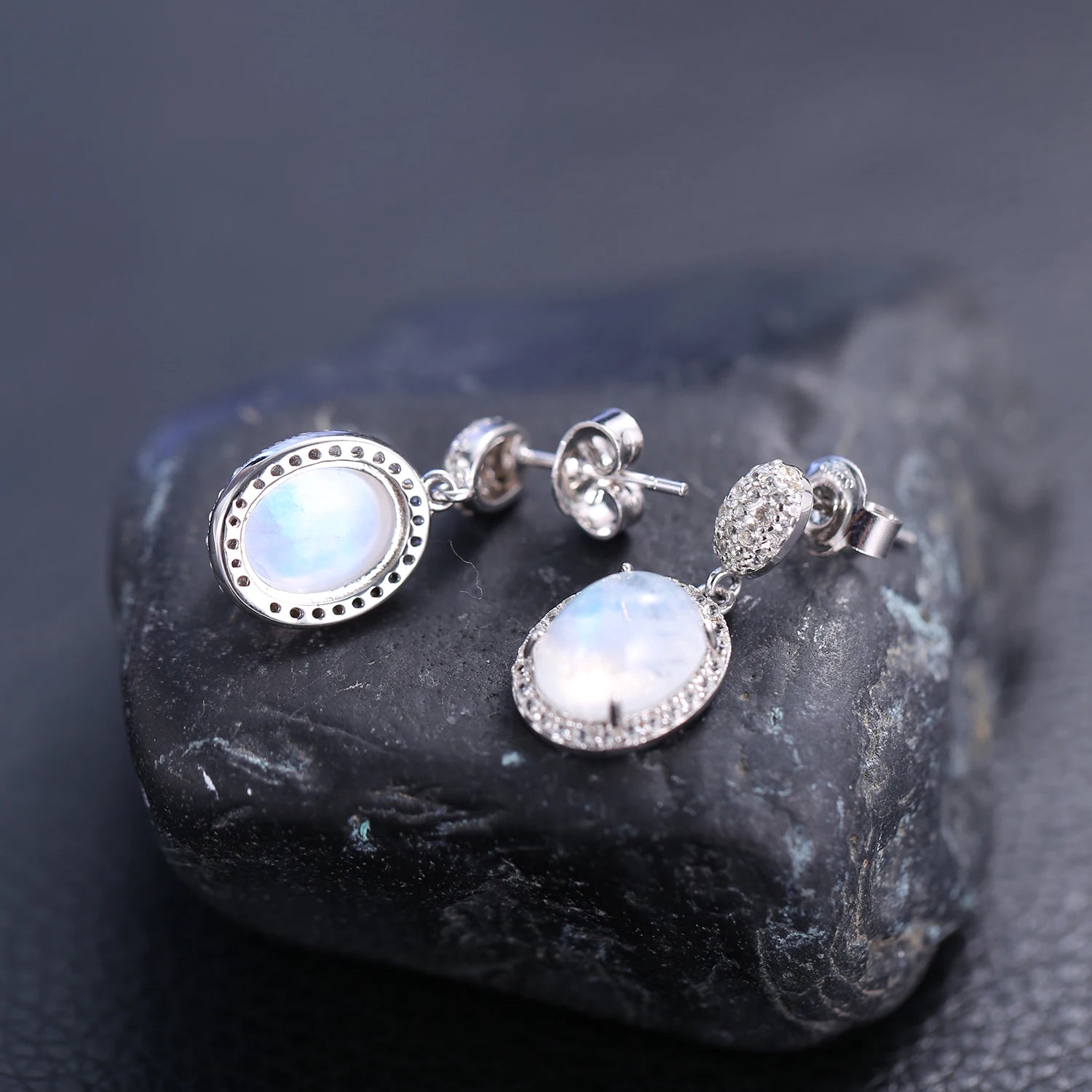 GEM'S BALLET 8X10mm Natural Milky Blue Moonstone Dangle Earrings 925 Sterling Silver Earrings For Women Wedding Fine Jewelry