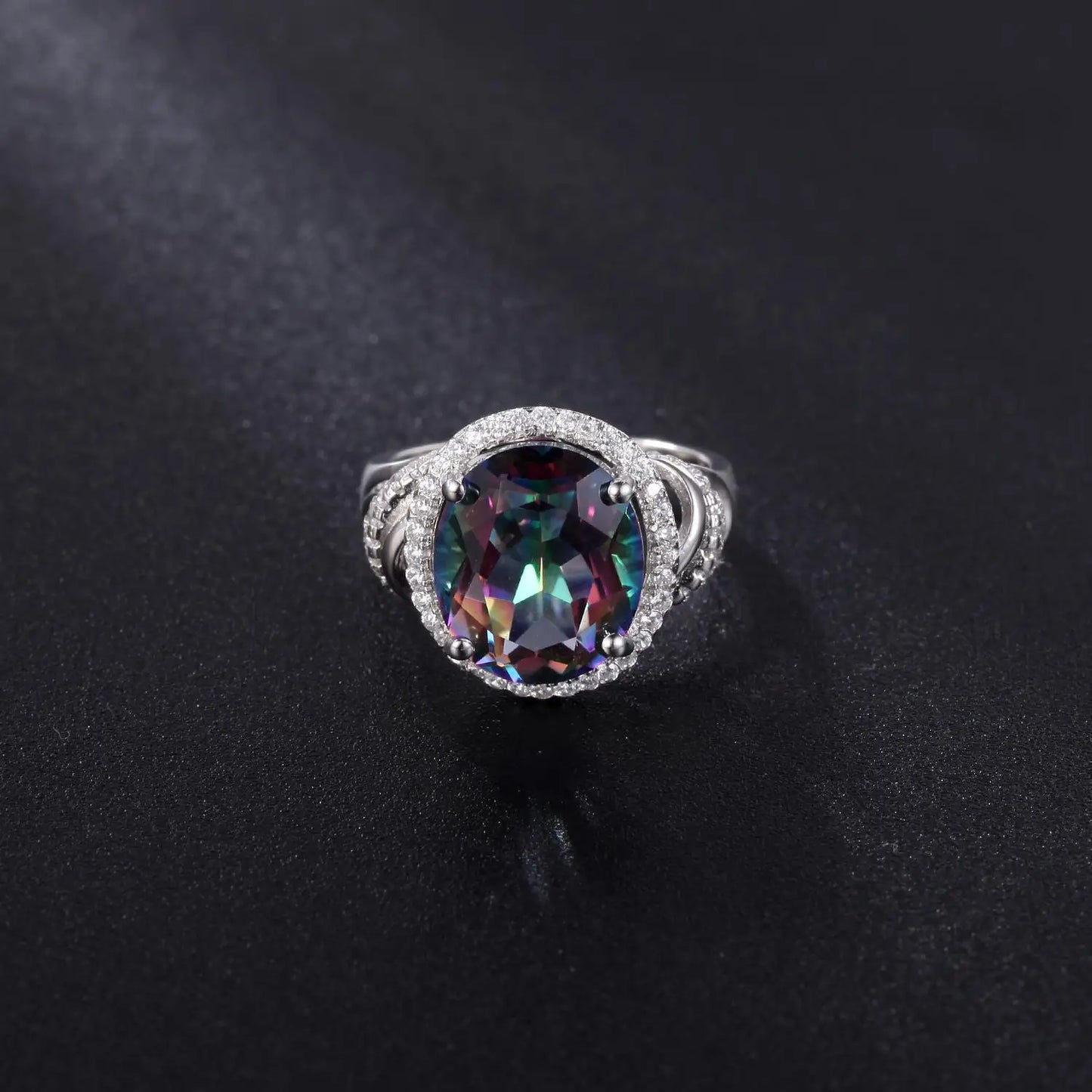 GEM'S BALLET 4.36Ct 10x12mm Stunning Rainbow Mystic Topaz Birthstone Cocktail Rings in 925 Sterling Silver Gift For Her