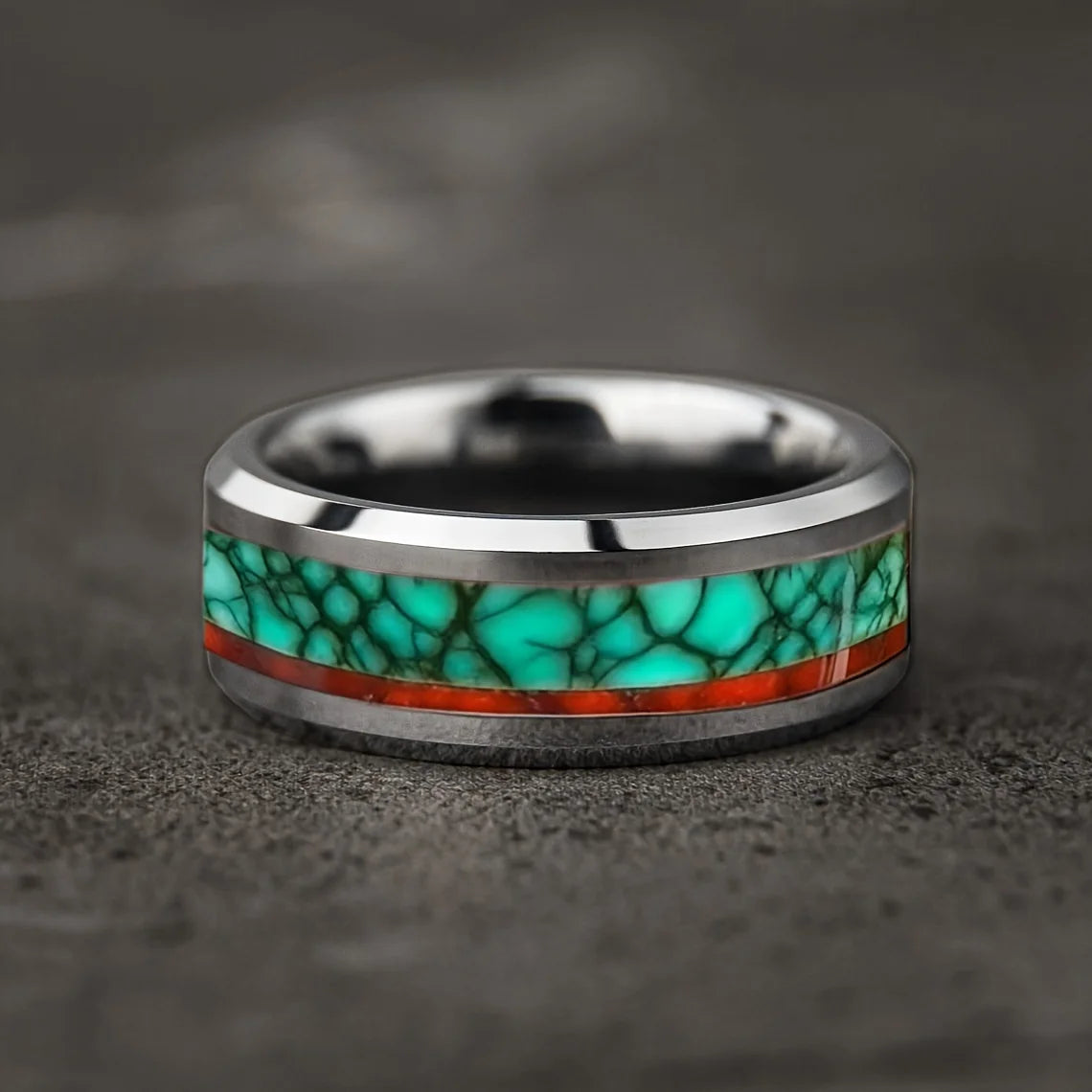 Cute Ocean-Themed 8mm Men Stainless Steel Ring with Dreamy Sea Jellyfish Pattern Inlay Rings for Teenager Wedding Party Jewelry