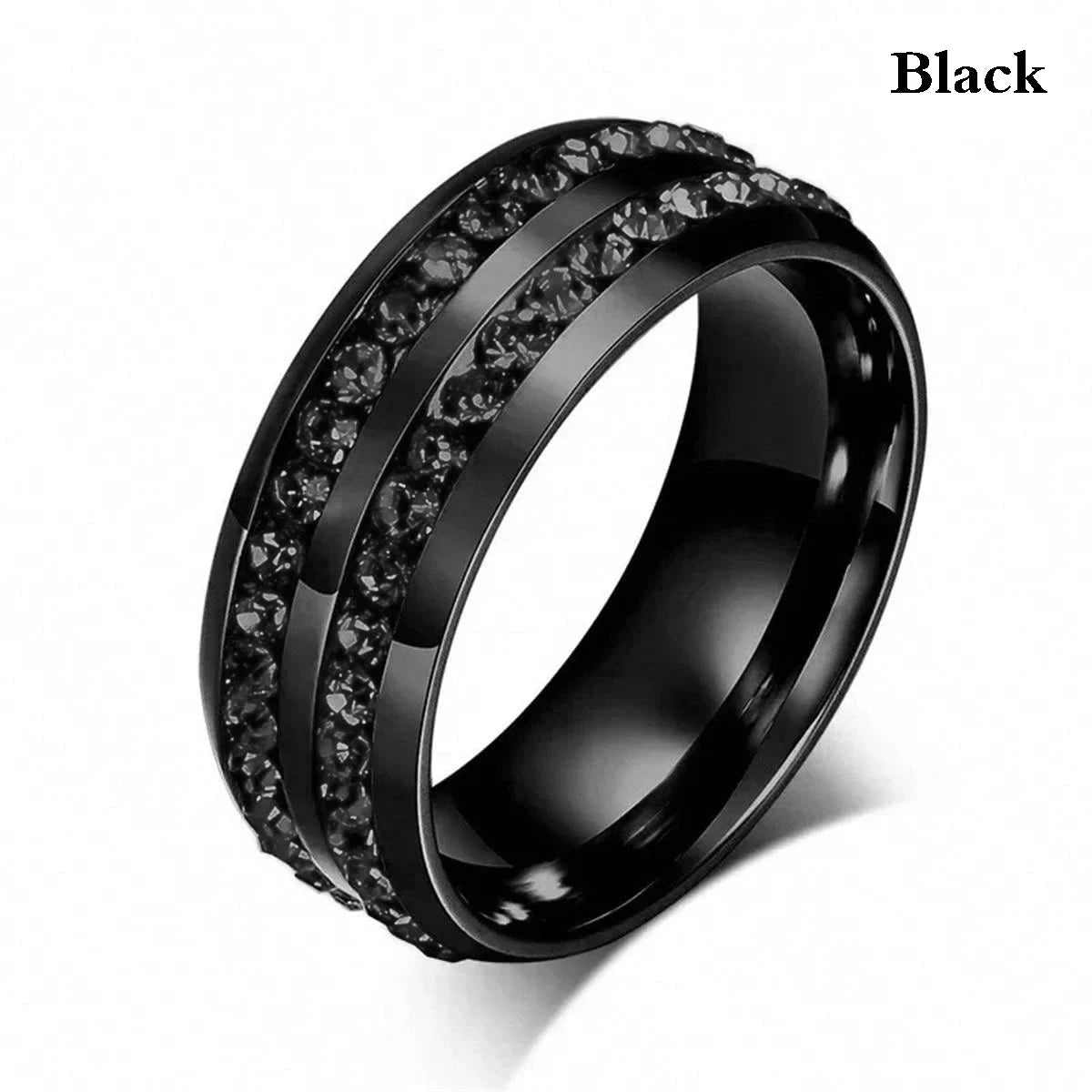 Fashion 8mm Double Row Rhinestone Stainless Steel Rings For Men Women Luxury Micro Paved CZ Crystal Rings Wedding Band Jewelry