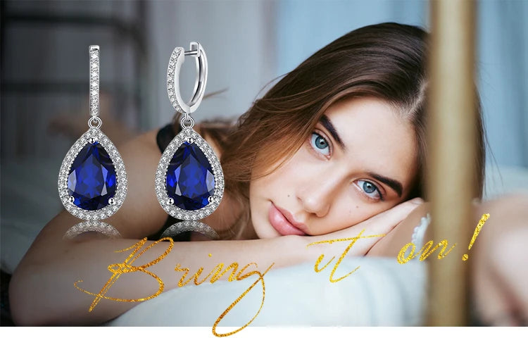 JewelryPalace 12ct Huge Pear Created Blue Sapphire 925 Sterling Silver Dangle Earrings for Women