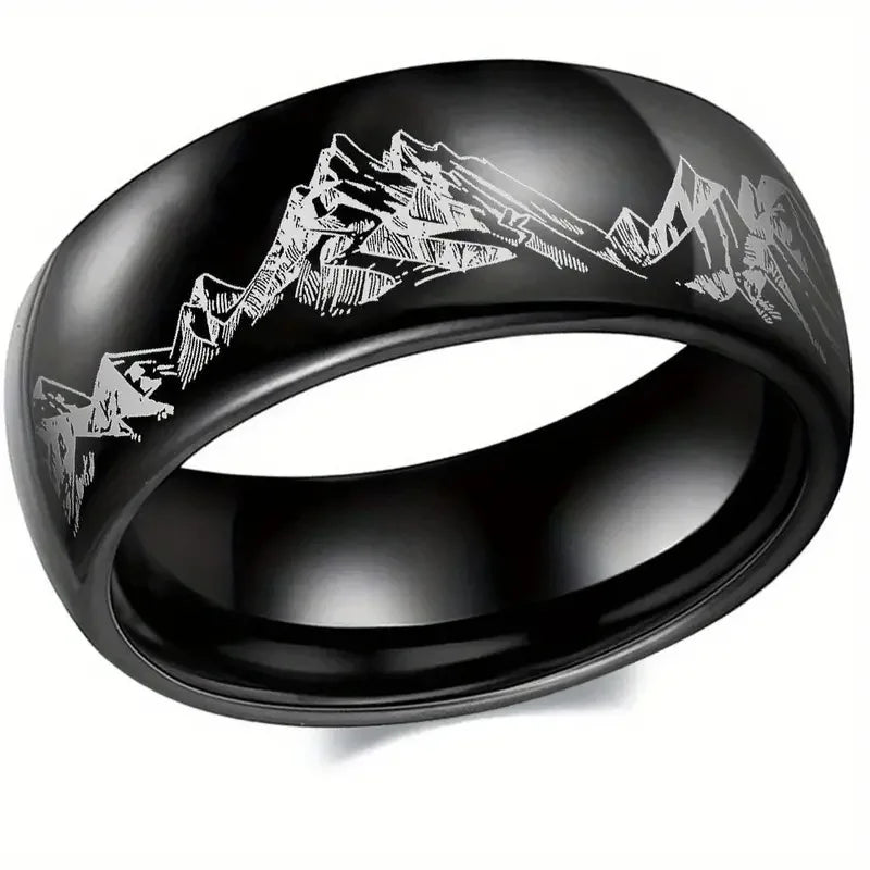 8MM Fashion Mountain Men Stainless Steel Jewelry Wedding Band Steel Rings Women Men Engagement Party Unisex Ring For Gift