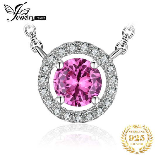 JewelryPalace Round 1.1ct Created Pink Sapphire 925 Sterling Silver Pendant Necklace for Women Trendy Gemstone Fine Jewelry 45cm