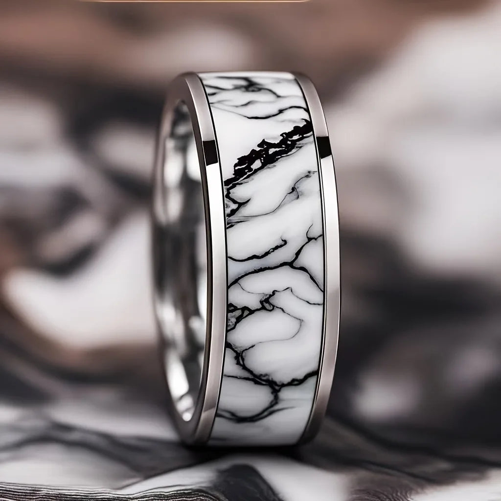 8mm Blue Turquoise Inlay Stainless Steel Ring for Men Vintage Wedding Band Engagement Jewelry Wedding Jewelry Drop Shipping