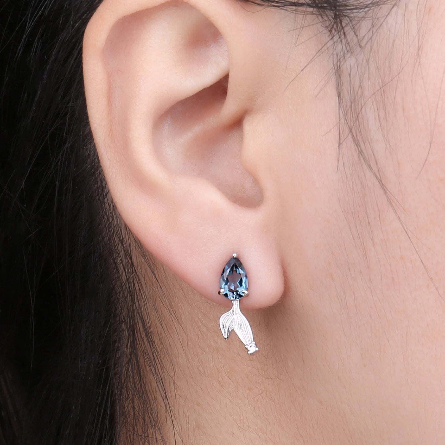 JewelryPalace New Arrival Luxury Pisces Fish Pear Genuine Sky And London Blue Topaz 925 Sterling Silver Stud Earrings for Woman