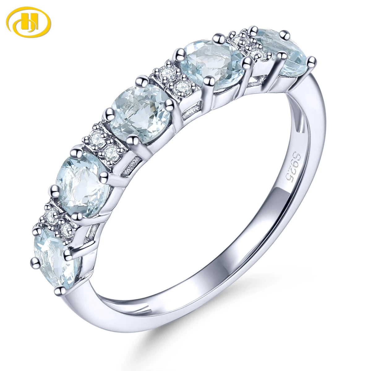 Natural Aquamarine Solid Sterling Silver Rings 1.2 Carats Genuine Birthstone Light Blue S925 Fine Jewelry Style Christmas Gifts