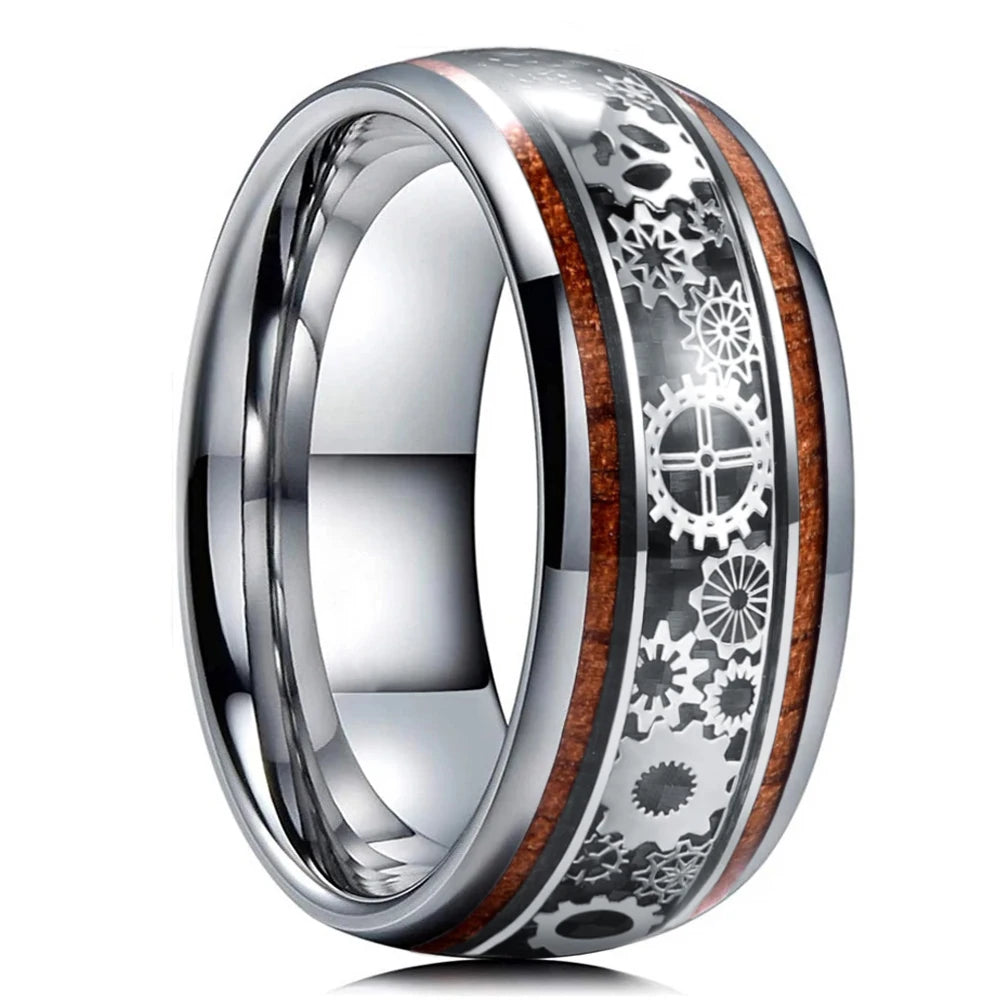 Fashion 8mm Black Brushed Stainless Steel Rings for Men Rose Gold Color Step Edge Men Promise Rings Wedding Party Jewelry Gifts