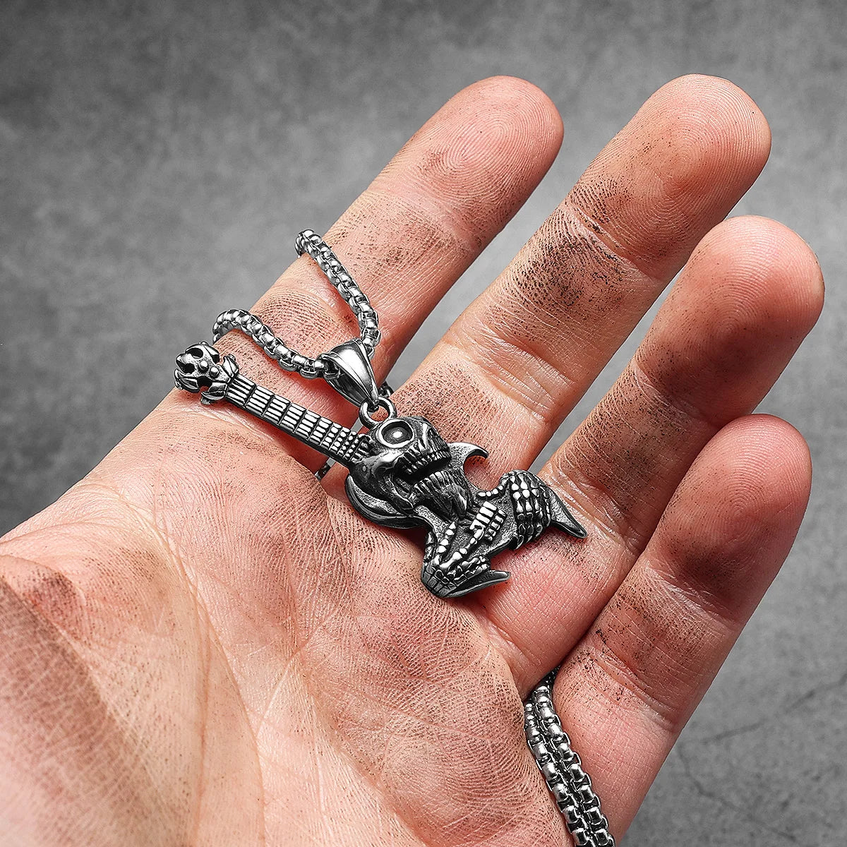 Rock Skull Guitar Stainless Steel Men Necklaces Pendant Chain Punk for Women Fashion Retro Jewelry Gifts Wholesale Dropshiping