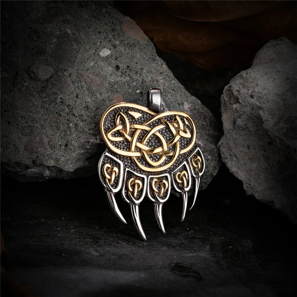 Never Fade Viking Celtic Wolf Claw Necklace Men Norse Rune Bear Claw Self-defense Amulet Genuine Leather Stainless Steel Jewelry