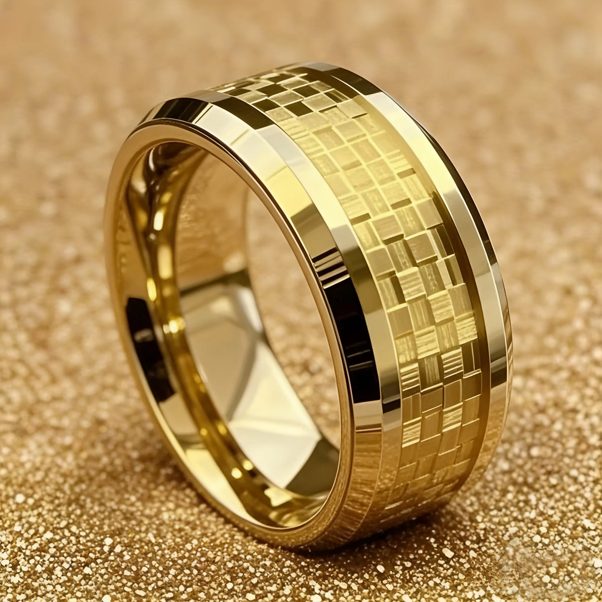 Gold Color Carbon Fiber Inlay Rings For Men, Luxury 8MM Men Gold Color Stainless Steel Rings, Wedding Band Jewelry Drop Shipping