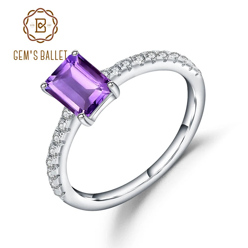 Gem's Ballet Fashion 1.31Ct Emerlad Cut Natural Red Garnet Women's Ring 925 Sterling Silver Gemstone Rings Fine Jewelry 925 Sterling Silver Amethyst